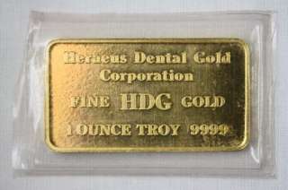 OZ HERAEUS GOLD BAR .9999 FINE 24KT GOLD  