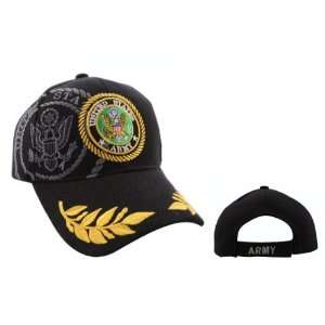 BLACK United States Army Baseball Cap/ Hat with Double Golden Wreaths 