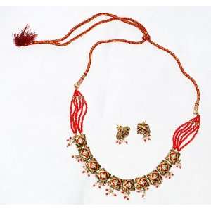  Fashion Lakh Lac Jewelry Necklace & Earring Set with 