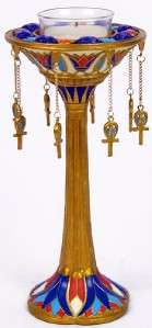 EGYPTIAN LOTUS CANDLE HOLDER WITH DANGLING ANKH CHARMS  