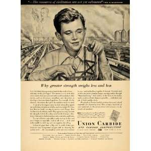 1949 Ad Union Carbide Carbon Steel Alloys Boy Playing   Original Print 