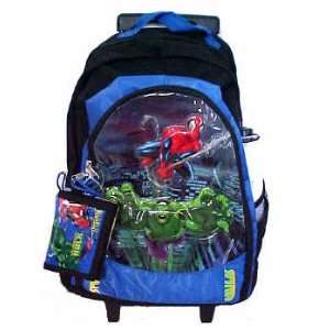  Marvel Spiderman Hulk Rolling Backpack Luggage Toys 
