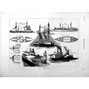  1877 Deck Plans H.M.S Inflexible Ship War Battery Stern 