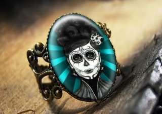 Dia De Los Muertos Dead Girl Antique Bronze Ring 542 AR  