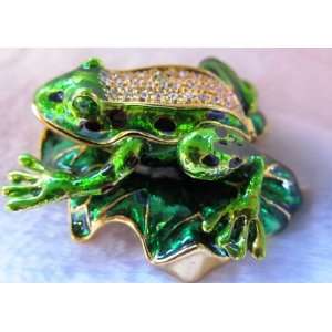  Bejeweled Trinket Box Frog on Lotus Leaf