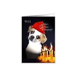  Funny 50th Birthday Card, Pug Mix With Flaming Candles 