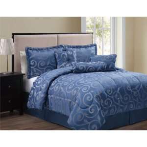  7 Piece King Blue Gaylen Jacquard Comforter Bedding Set 
