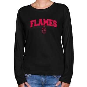 UIC Flames Ladies Black Logo Arch Long Sleeve Classic Fit Tee  