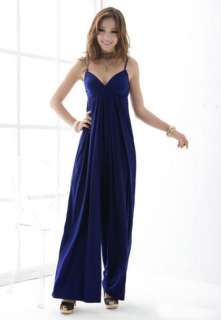 2012 New Sexy Womens Maxi Party Clubwear Blue Long Cotton Jumpsuit M 