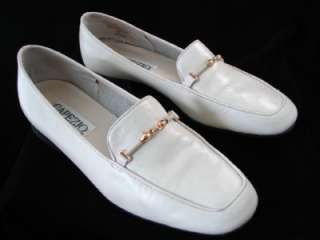 Capezio White Ivory Leather Gold Chain Loafer Flats Shoes 8.5 Charity 