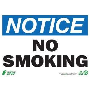 Zing Eco Safety Sign, Header NOTICE, NO SMOKING, 14 Width x 10 