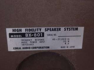 Pair Vintage Coral Audio Bookshelf Speakers BX 801  