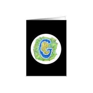Letter G personalized monogram, typography colorful watercolor Card