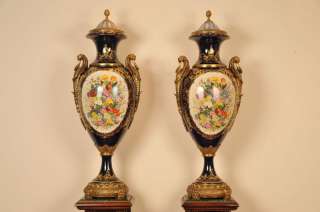 Pair Porcelain Sevres Vases Urns French XL  
