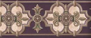 WALLPAPER BORDER PURPLE ARCHITECTURAL AND MEDALLIONS  
