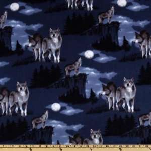  60 Wide WinterFleece Baying At The Moon Blue Fabric By 