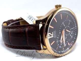 GUESS U10627G1 Dress Sport Brown Rose Gold tone Leather Mens Watch 