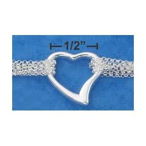   Silver 7 Eight Strand Mini Rolo with Large Center Heart Bracelet