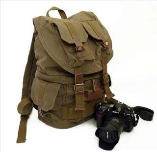 Army Green COURSER Canvas DSLR Camera Backpack Rucksack Bag For Canon 