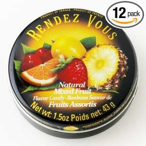 Rendez Vous Mixed Fruit All Natural Hard Candy, 1.5 Ounce. Round Tins 