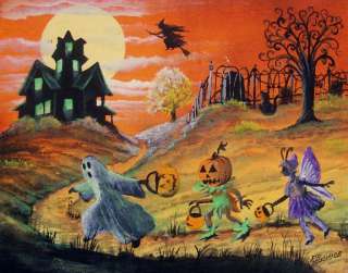 Halloween Art Witches Haunted House Children Ghost Pumpkin Boy Byrum 