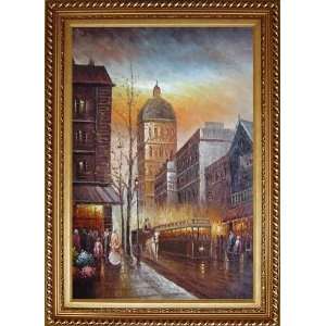 Paris Trolley Bus and Horse Carriage Oil Painting, with Exquisite Dark 