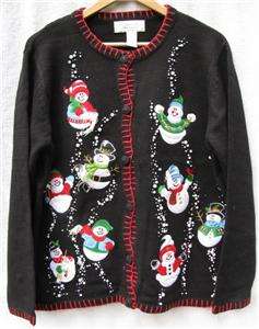 Dancing Snowmen Winter/Holiday Cardigan Sweater NWOT 1X  