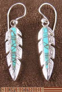 Turquoise Genuine Sterling Silver Hook Feather Earrings  