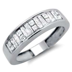 75ct Princess Cut & Baguette Diamond Wedding Band Ring 14k White Gold