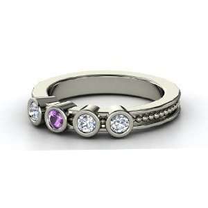 Mothers Gift Ring With Four Gems, Round Amethyst Sterling Silver 