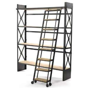  Industrial Loft Reclaimed Wood Bookcase with Ladder 
