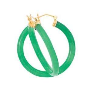    14K Yellow Gold Green Jade Hoop Earrings Katarina Jewelry