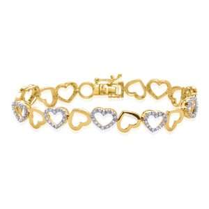  14K Yellow Gold 3/4 ct. Diamond Heart Bracelet Katarina Jewelry