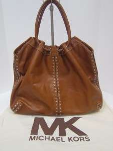 Authentic Michael Kors Large Astor carmel Brown leather handbag Tote 