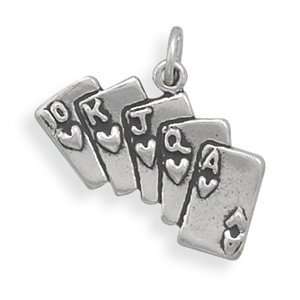  Sterling Silver Royal Flush Cards Charm with 18 Steel 