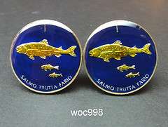 Slovenia coin cufflinks 3 trouts choice of color  