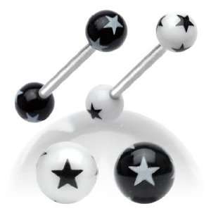 Set of 2 14 Ga 5/8 Stainless Steel Barbell with Multi Star 6mm UV 