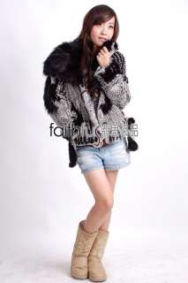 Rabbit Fur Knitted Jacket with Fox Fur collar trimmed  