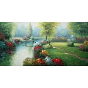  Beautiful Garden Along River Oil Painting 24 x 48 inches 