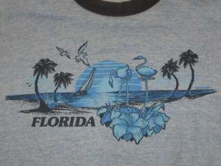 vintage 80s RAYON TRI BLEND FLORIDA RINGER T Shirt XS/SMALL thin surf 