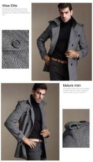 New Men Wool Coat Trench coat outerwear jacket overcoat Black Gray L 