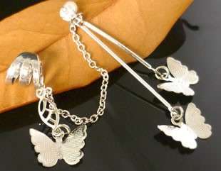 Pair Fashion Butterfly Ear Cuff Piercing Chain Earrings  