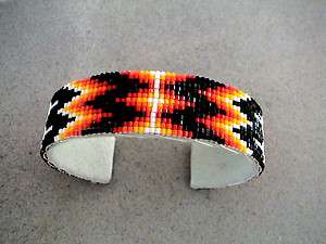 Auth.Native American Indian Hex Beaded Bracelet/ Leather Lined  