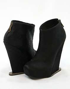 600 BCBG Max Azria Mendel Pony Hair Black Wedge Ankle Bootie Boots 