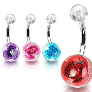 PC METAL ROSE CLEAR UV BALL BELLY RING 4 COLORS NAVEL  