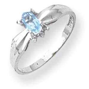  Diamond Blue Topaz Birthstone Ring in 14k White Gold (0.01 