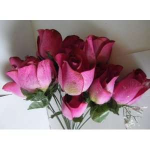  42 Fuchsia Silk Roses with Raindrops good for Weddings 