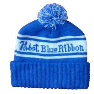  Pabst Blue Ribbon PBR Beer Knit Pom Hat 