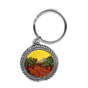   Trees with Yellow Sky and Sun By Vincent Van Gogh Pewter Key Chain