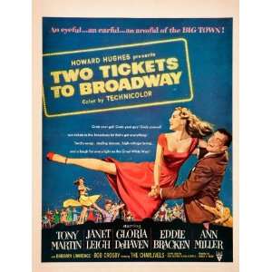  1951 Ad Two Tickets To Broadway Howard Hughes Tony Martin 